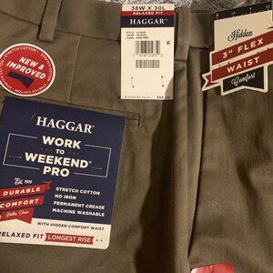 Haggar 38X30 Flex Waist Pants - Bark